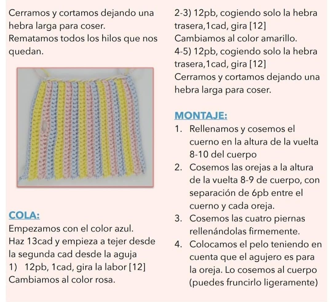 Patrón gratis: Unicornio Amigurumi blanco con crin arcoíris y cuerno amarillo