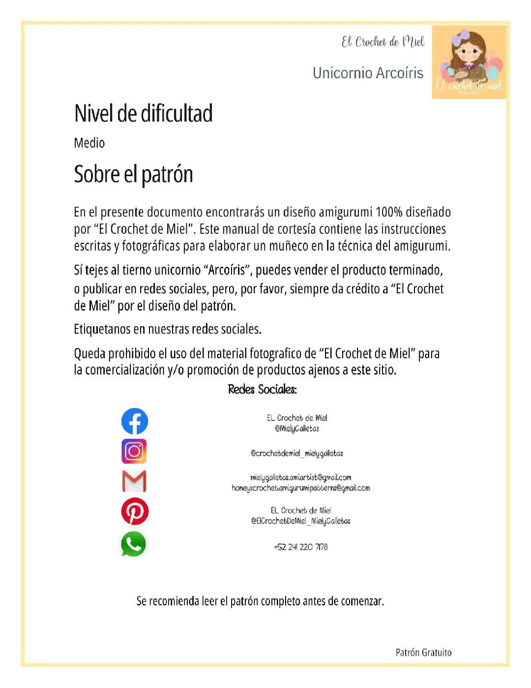 Patrón Gratis Unicornio Arcoíris Amigurumi