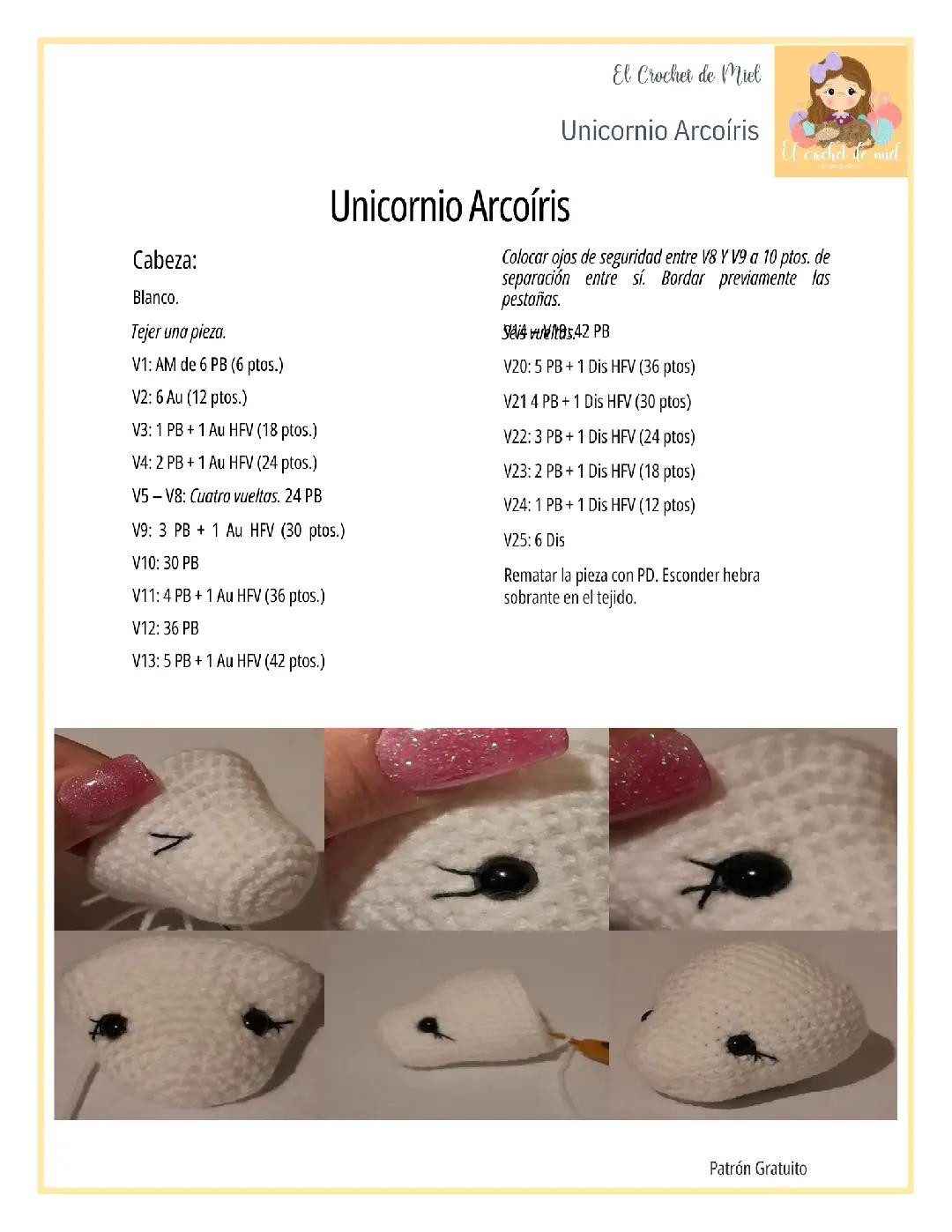 Patrón Gratis Unicornio Arcoíris Amigurumi