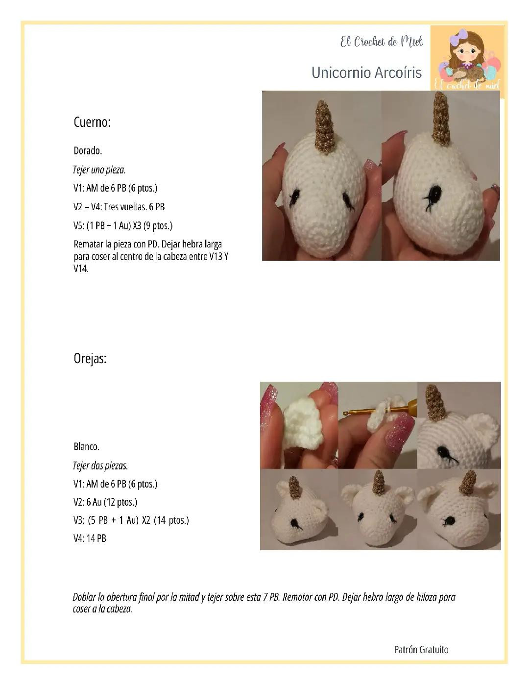 Patrón Gratis Unicornio Arcoíris Amigurumi