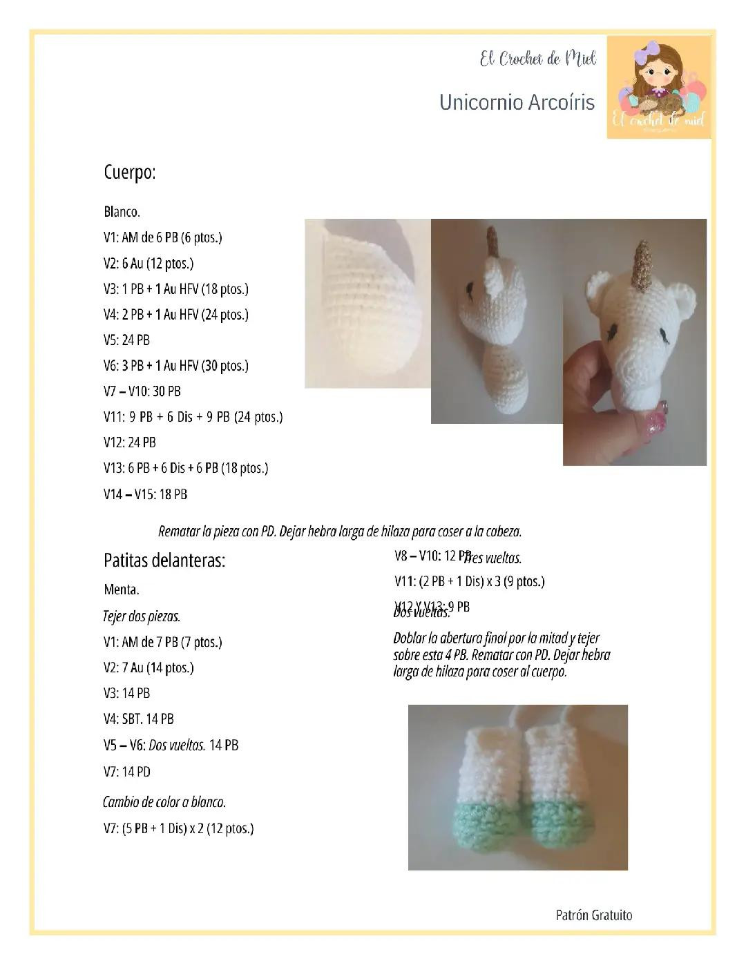 Patrón Gratis Unicornio Arcoíris Amigurumi