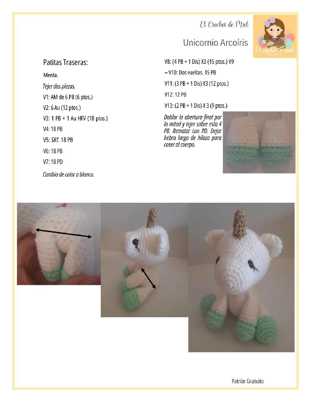 Patrón Gratis Unicornio Arcoíris Amigurumi