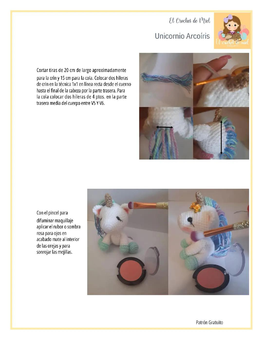 Patrón Gratis Unicornio Arcoíris Amigurumi