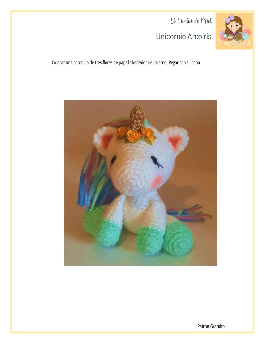 Patrón Gratis Unicornio Arcoíris Amigurumi