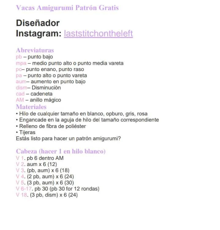 Patrón Gratis Vaca Amigurumi: Diseño de Tejer con Hilo Blanco, Gris y Rosa