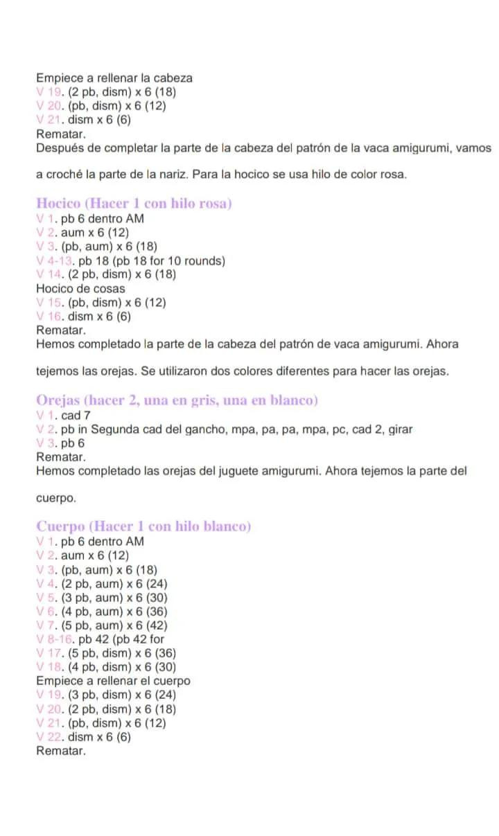 Patrón Gratis Vaca Amigurumi: Diseño de Tejer con Hilo Blanco, Gris y Rosa