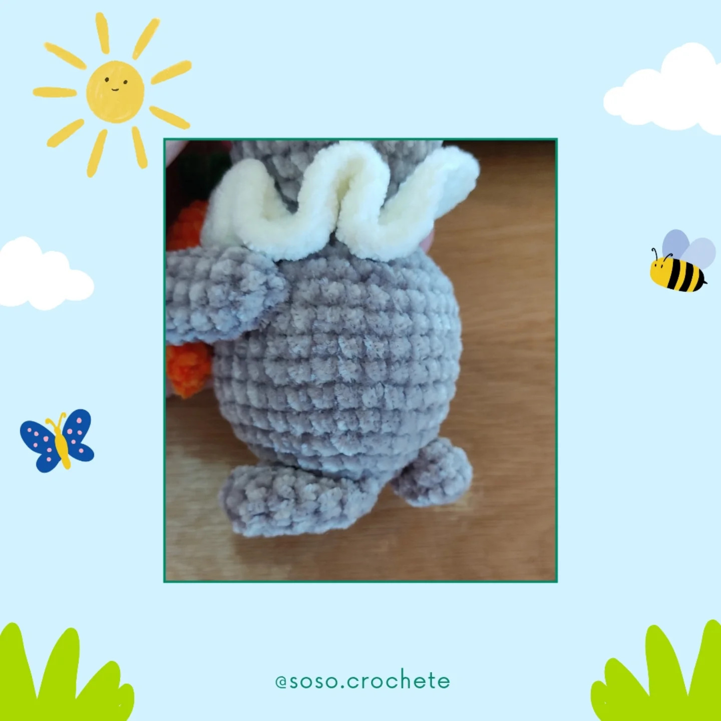 Patron gratuit Lapin gris avec carotte - Guide crochet Pâques
