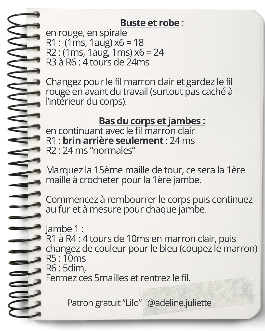 Patron gratuit Lilo : Búp bê móc len nhân vật Disney mặc váy đỏ và tóc đen