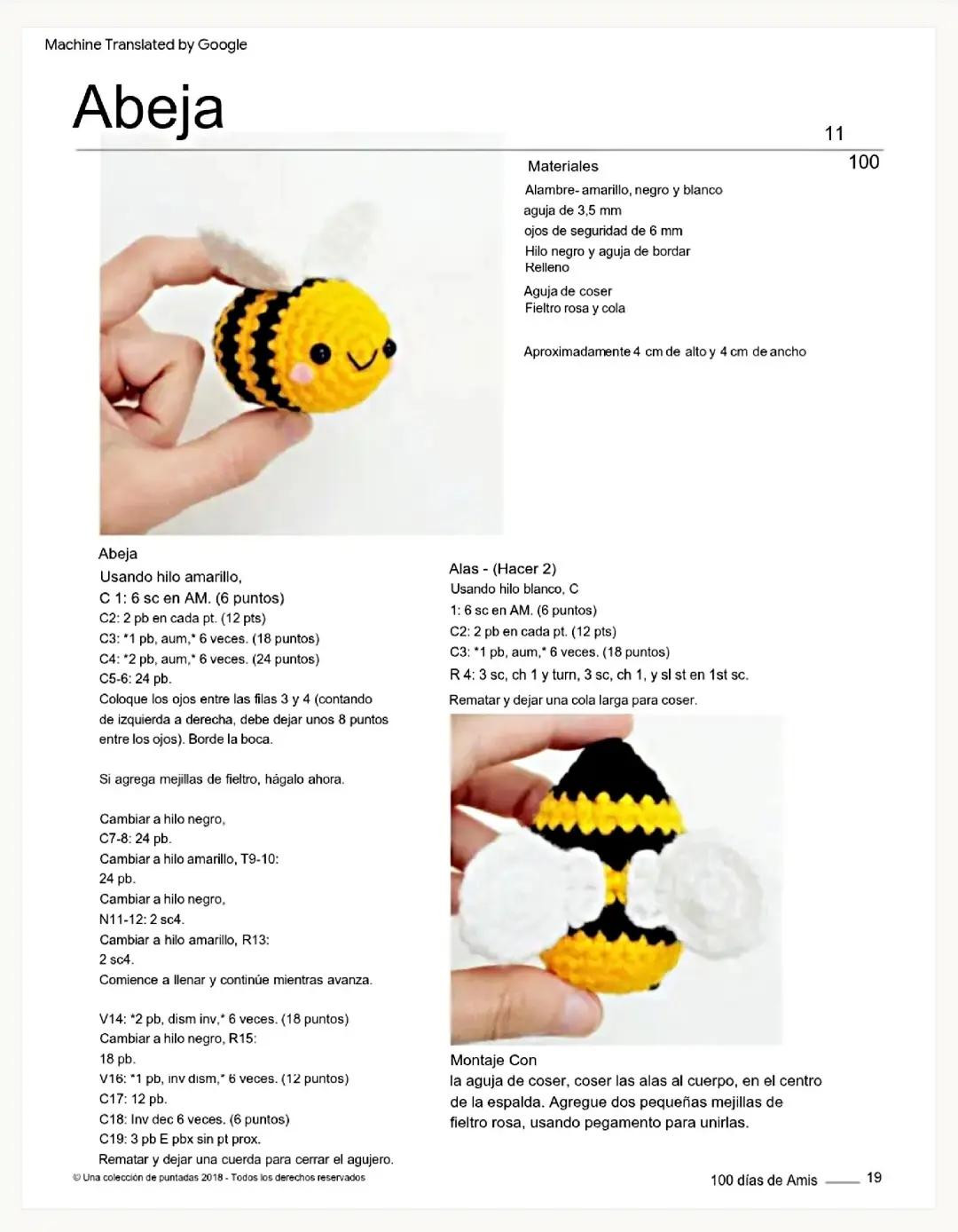 Patrón Gratuito Abeja Amigurumi Llavero Amarillo y Negro