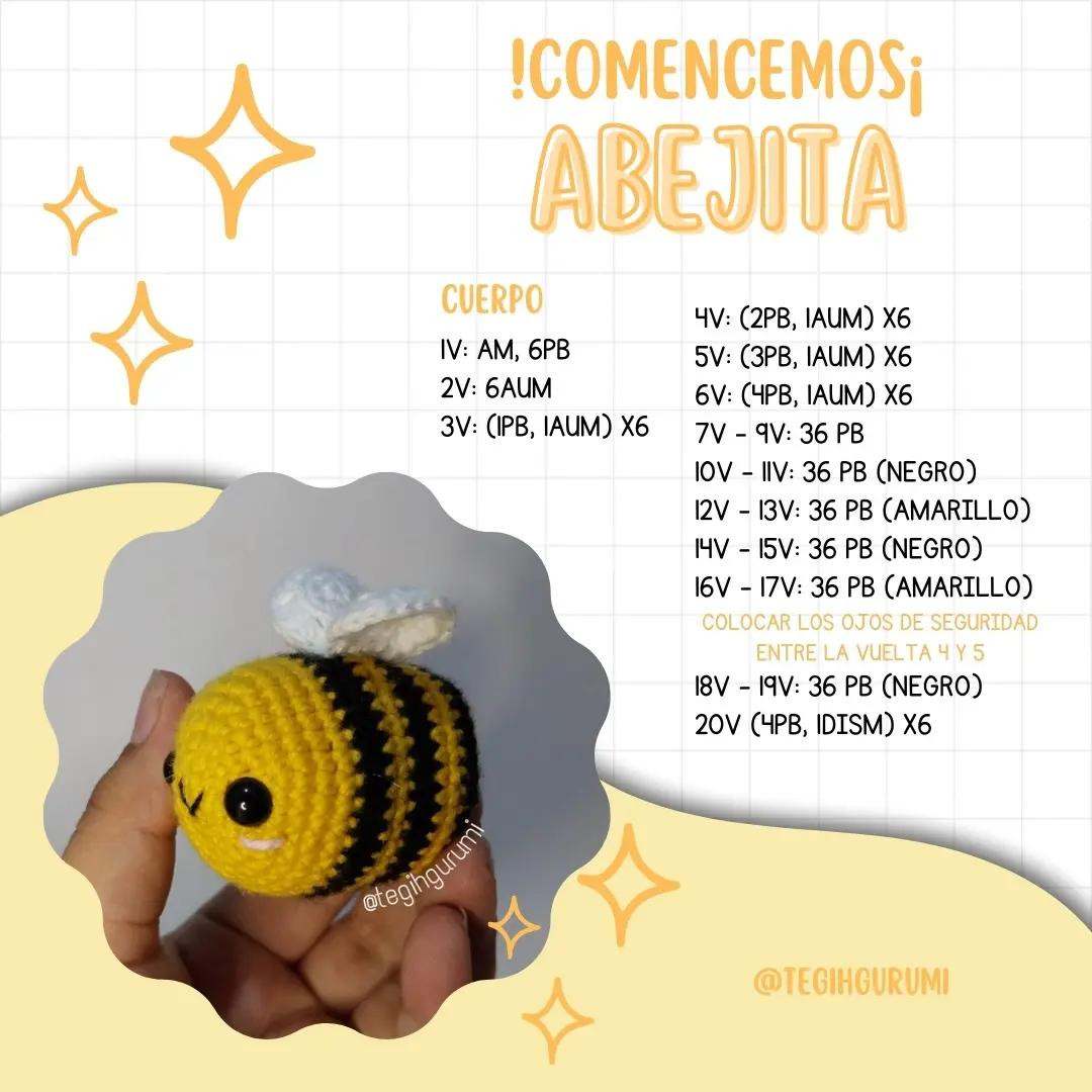 Patrón Gratuito Abejita Amigurumi Amarilla y Negra