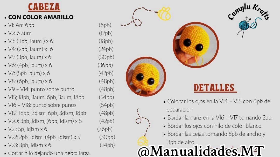 Patrón Gratuito Abejita Amigurumi: Guía de Materiales y Instrucciones para Cabeza