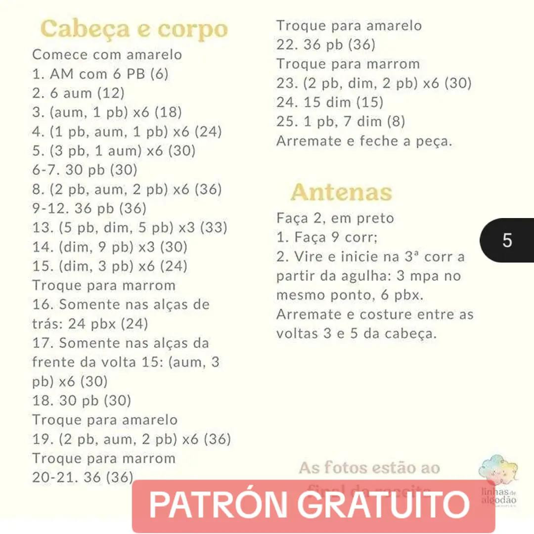 Patrón Gratuito Amigurumi Abejita Honey Baby - Tutorial de Crochet