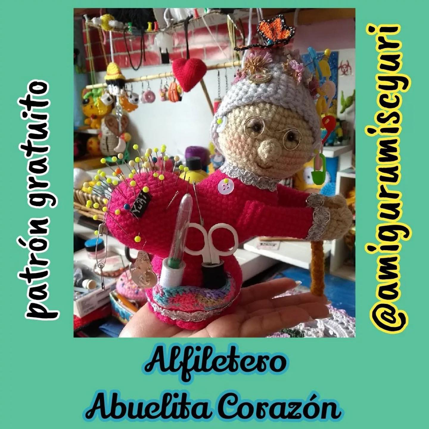 Patrón gratuito Amigurumi Abuelita Corazón: Alfilerero de ganchillo con patrones paso a paso