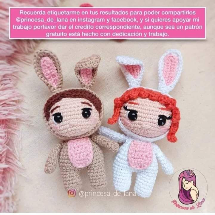 Patrón Gratuito: Amigurumi Amber y Aston (Conejitos de Pascua)