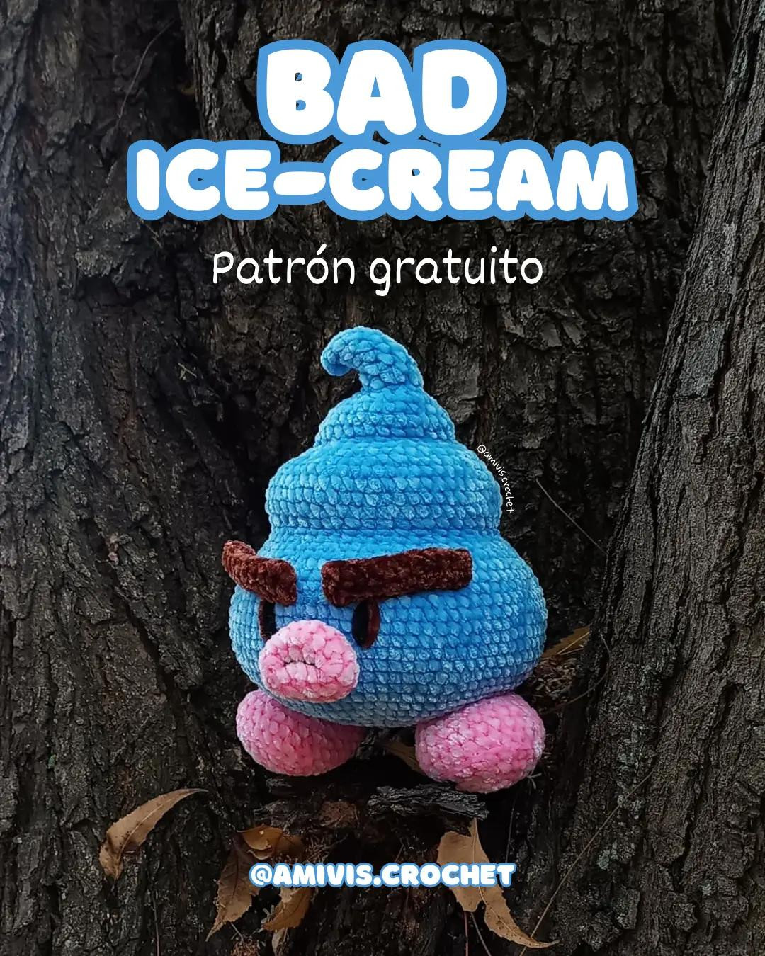 Patrón gratuito Amigurumi Bad Ice Cream azul y rosa