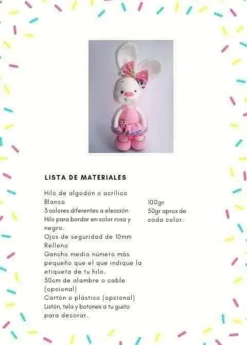 Patrón gratuito Amigurumi Conejita con vestido y accesorios