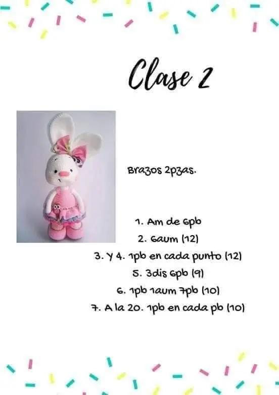 Patrón gratuito Amigurumi Conejita con vestido y accesorios