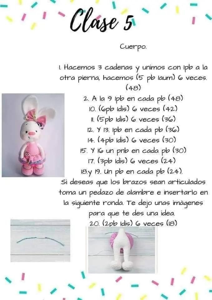 Patrón gratuito Amigurumi Conejita con vestido y accesorios