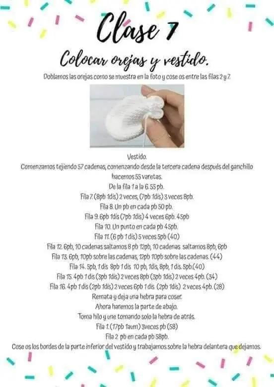 Patrón gratuito Amigurumi Conejita con vestido y accesorios