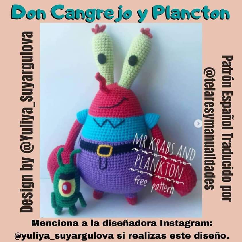 Patrón Gratuito Amigurumi Don Cangrejo y Plankton (Español)