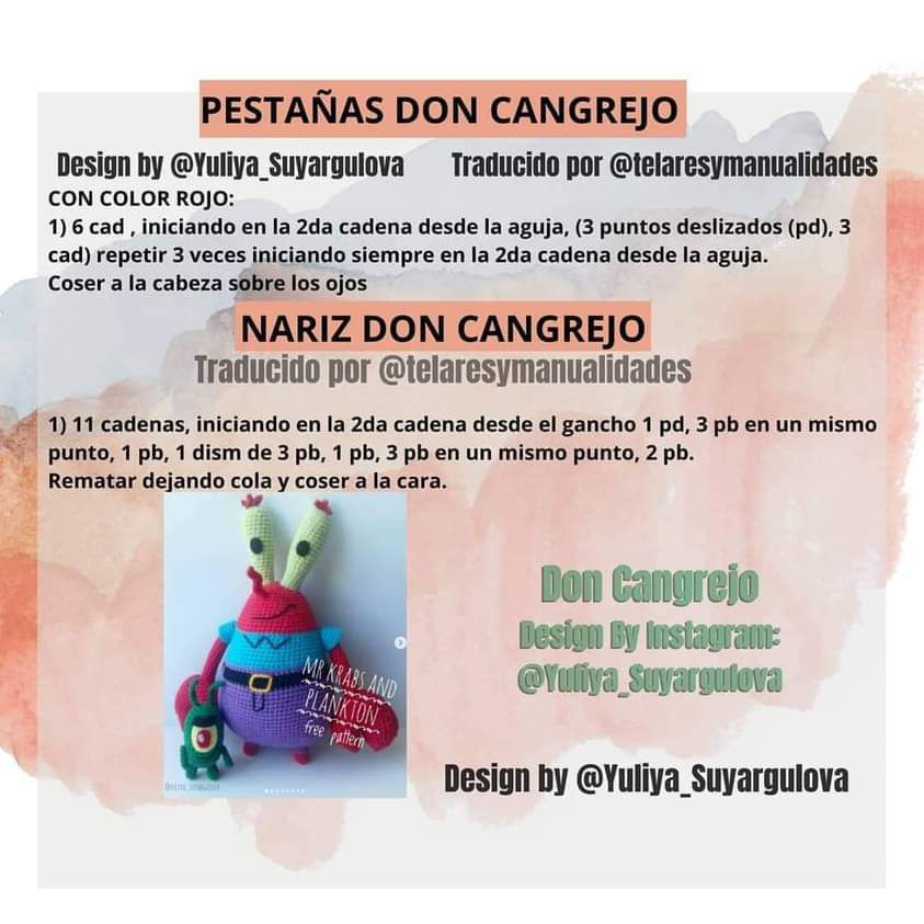 Patrón Gratuito Amigurumi Don Cangrejo y Plankton (Español)
