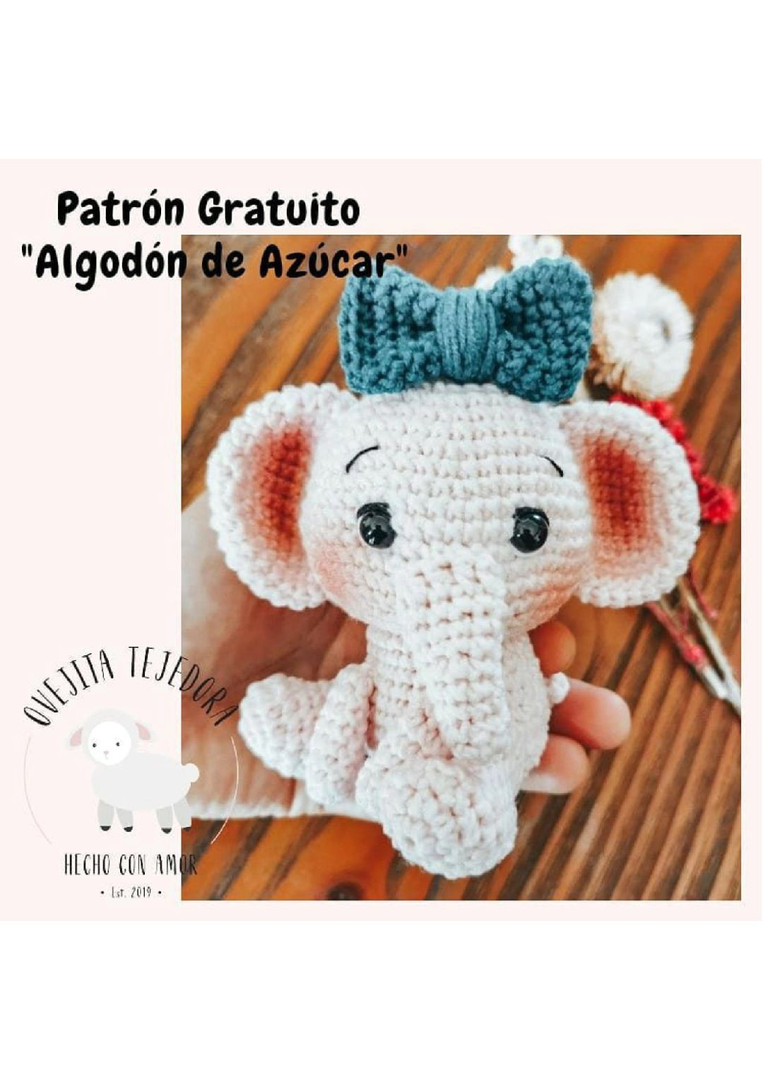 Patrón Gratuito Amigurumi Elefante Algodón de Azúcar