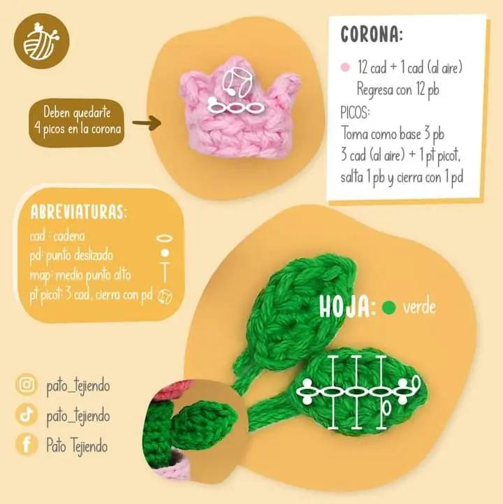 Patrón Gratuito Amigurumi Flor Rosa Brawl Stars