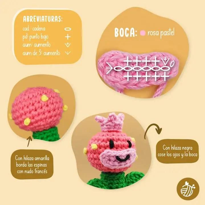 Patrón Gratuito Amigurumi Flor Rosa Brawl Stars
