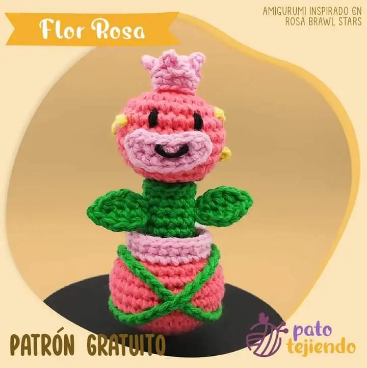 Patrón Gratuito Amigurumi Flor Rosa Brawl Stars