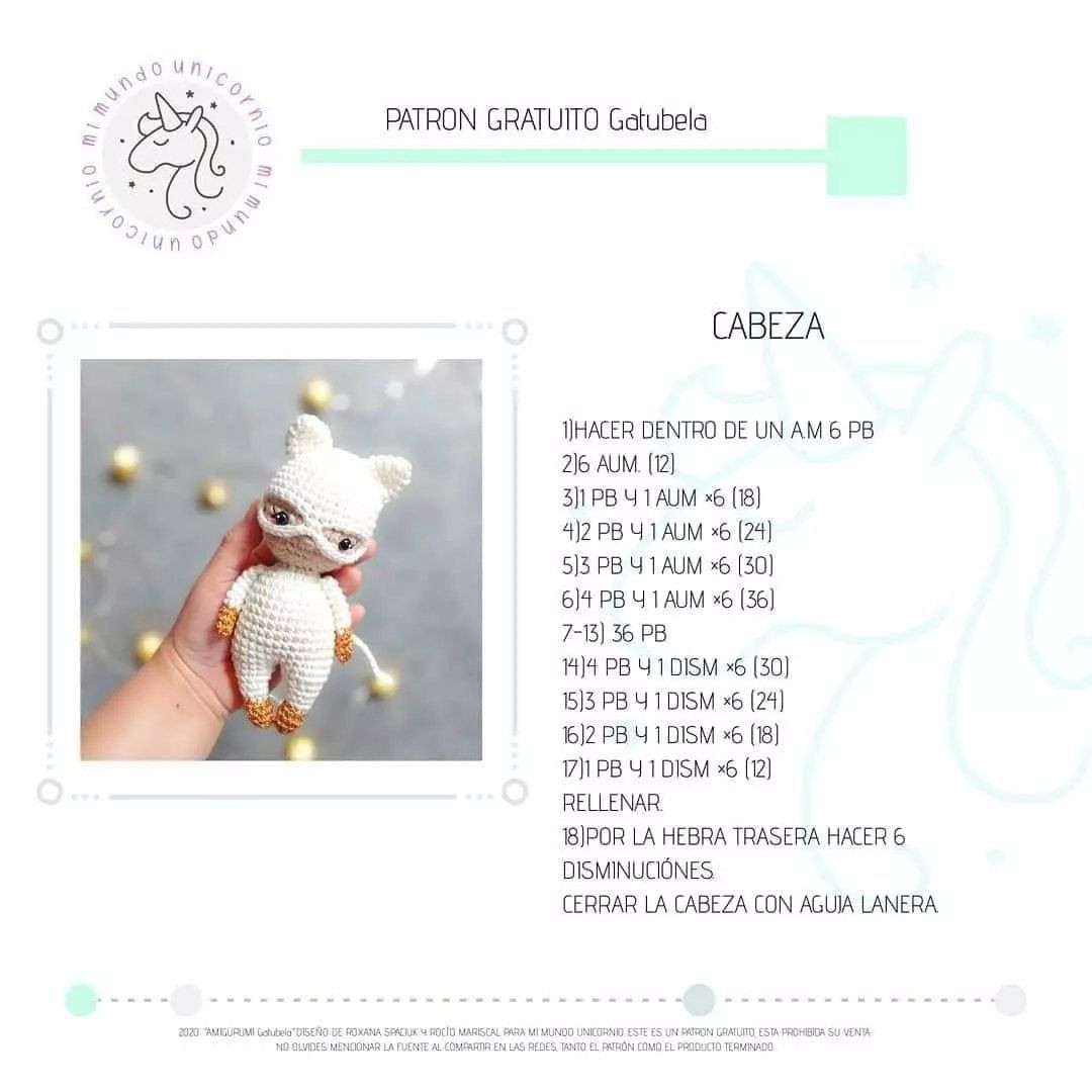 Patrón Gratuito Amigurumi Gatubela Blanco y Dorado