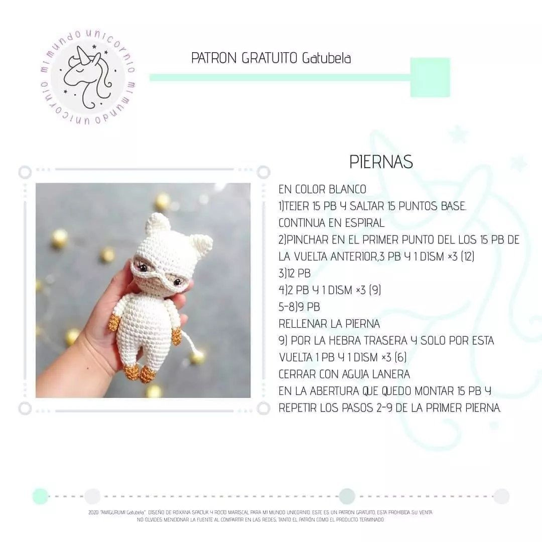 Patrón Gratuito Amigurumi Gatubela Blanco y Dorado