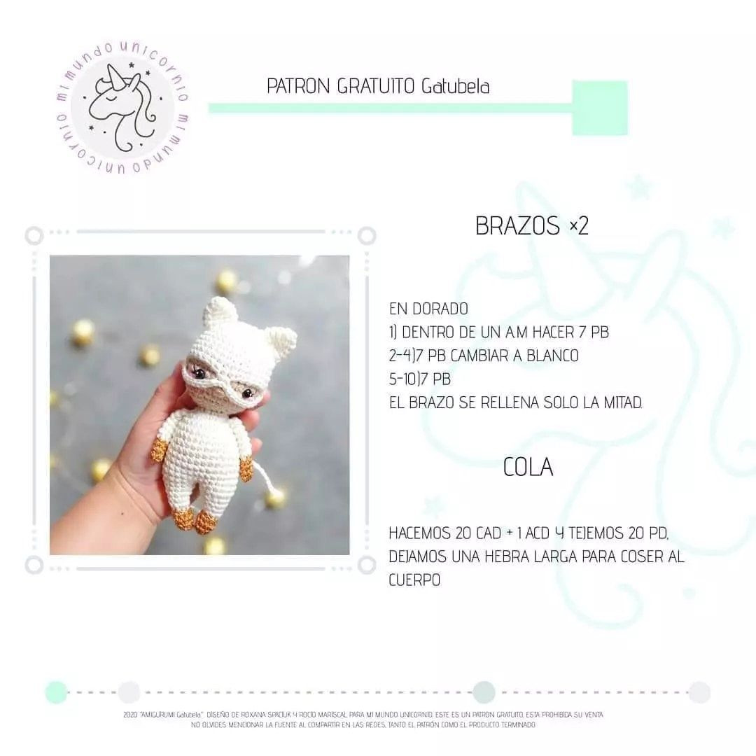 Patrón Gratuito Amigurumi Gatubela Blanco y Dorado