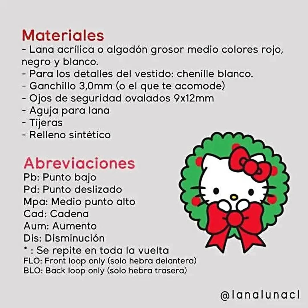 Patrón Gratuito Amigurumi Hello Kitty Navidad con Vestido Rojo y Gorro