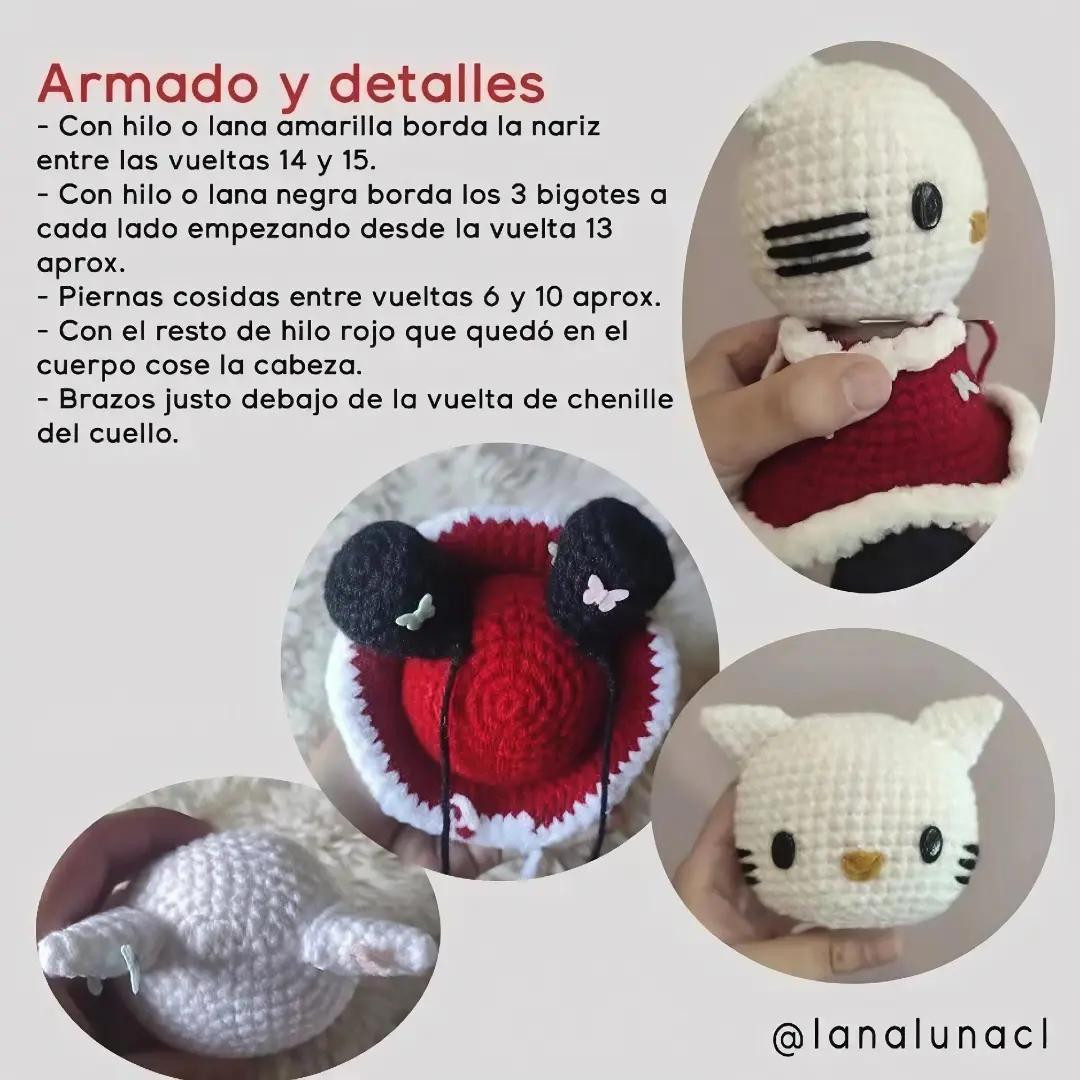 Patrón Gratuito Amigurumi Hello Kitty Navidad con Vestido Rojo y Gorro