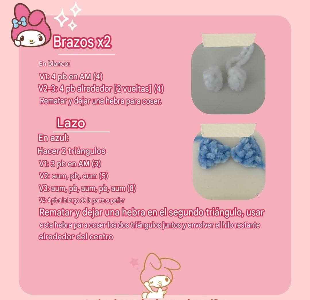 Patrón gratuito Amigurumi Mi Melodía con hilo de terciopelo rosa y blanco