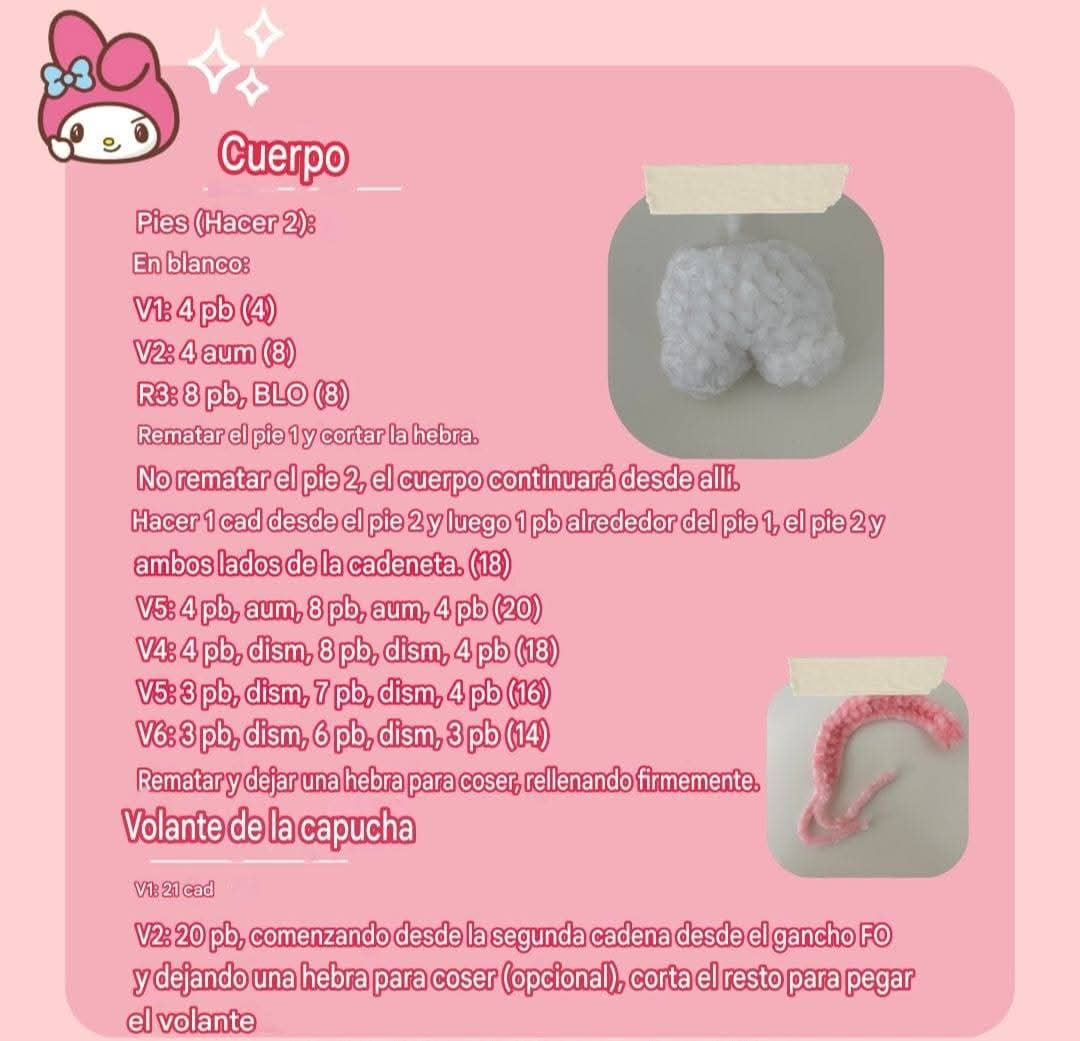 Patrón gratuito Amigurumi Mi Melodía con hilo de terciopelo rosa y blanco