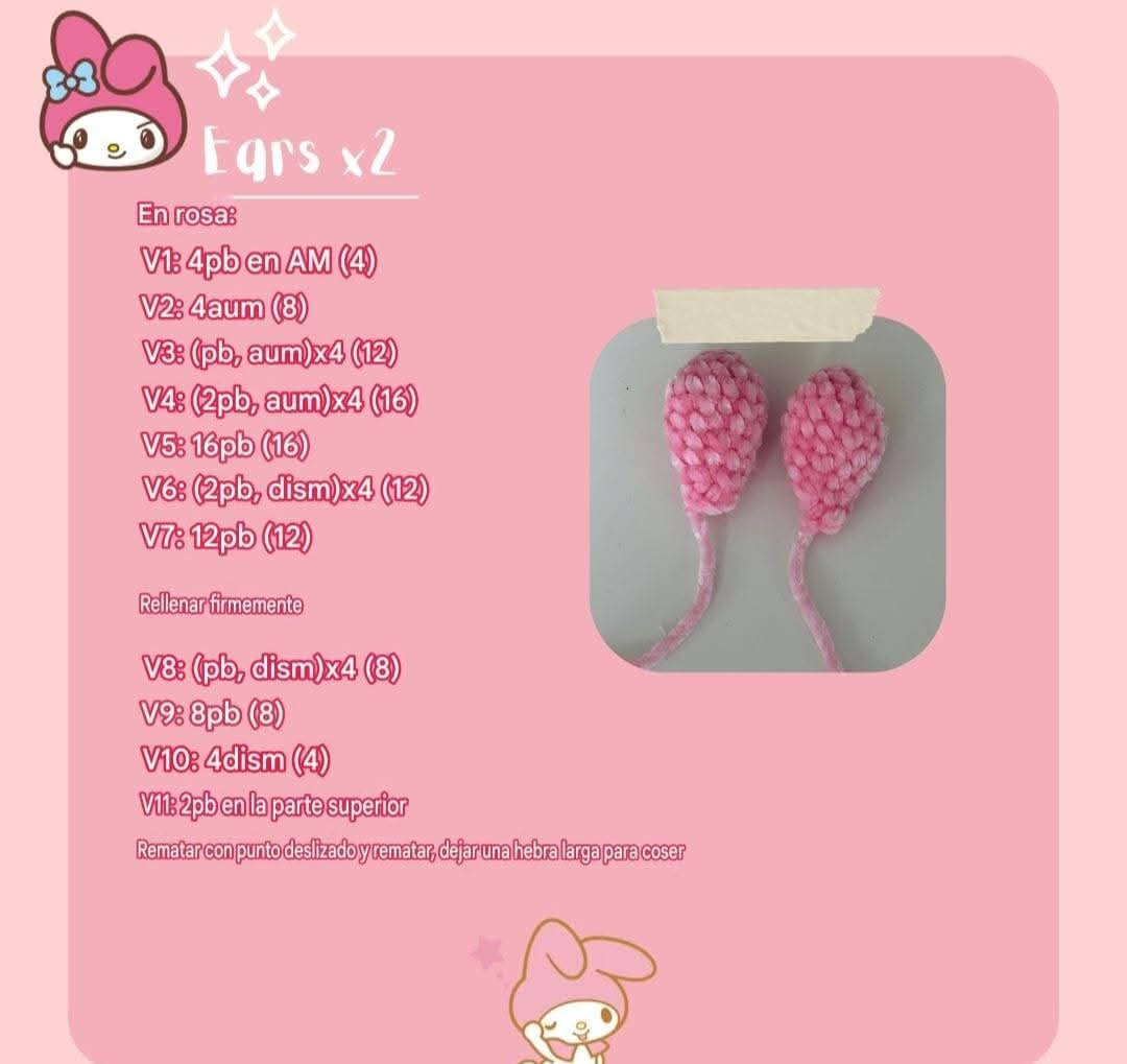 Patrón gratuito Amigurumi Mi Melodía con hilo de terciopelo rosa y blanco