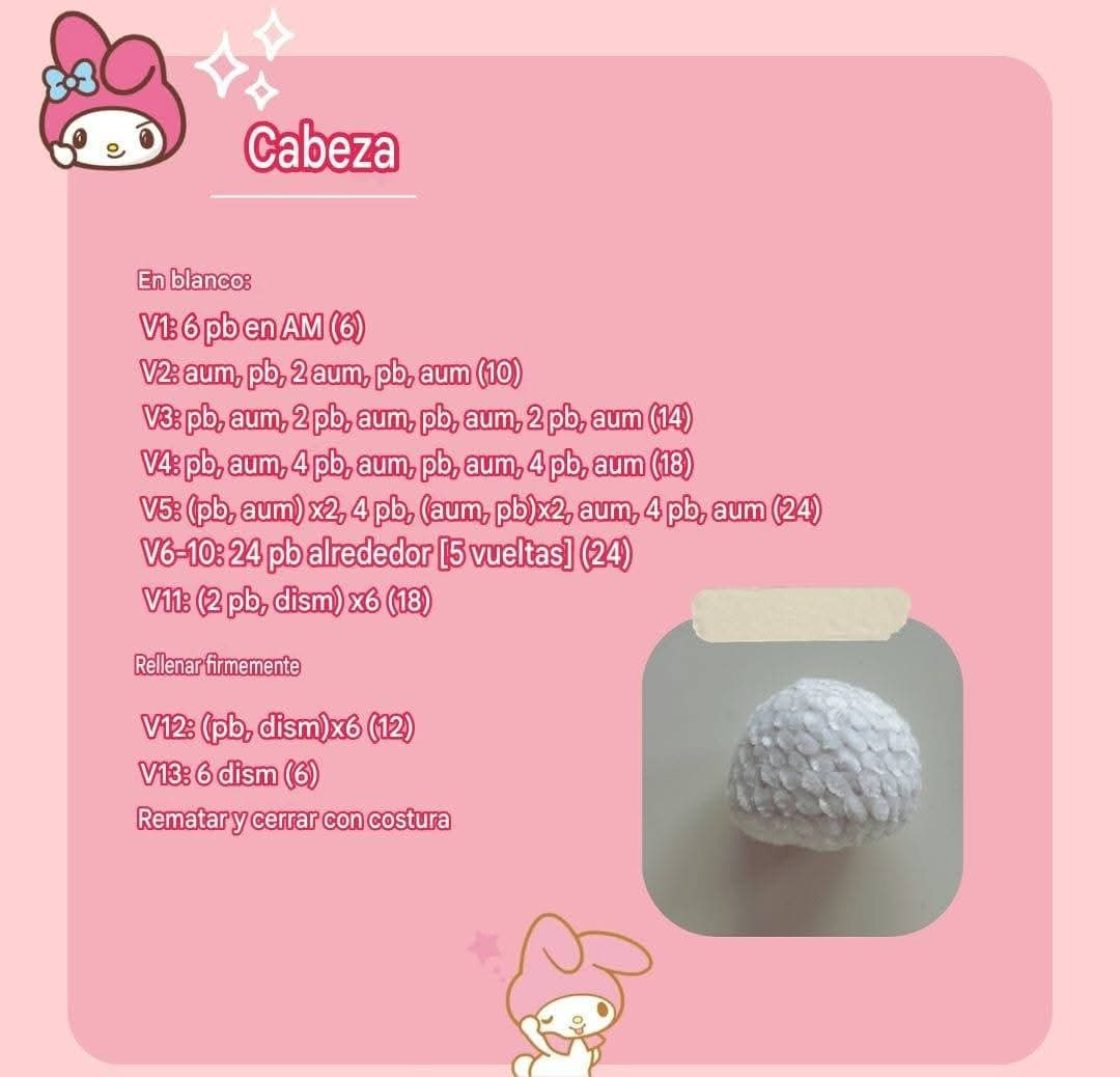 Patrón gratuito Amigurumi Mi Melodía con hilo de terciopelo rosa y blanco