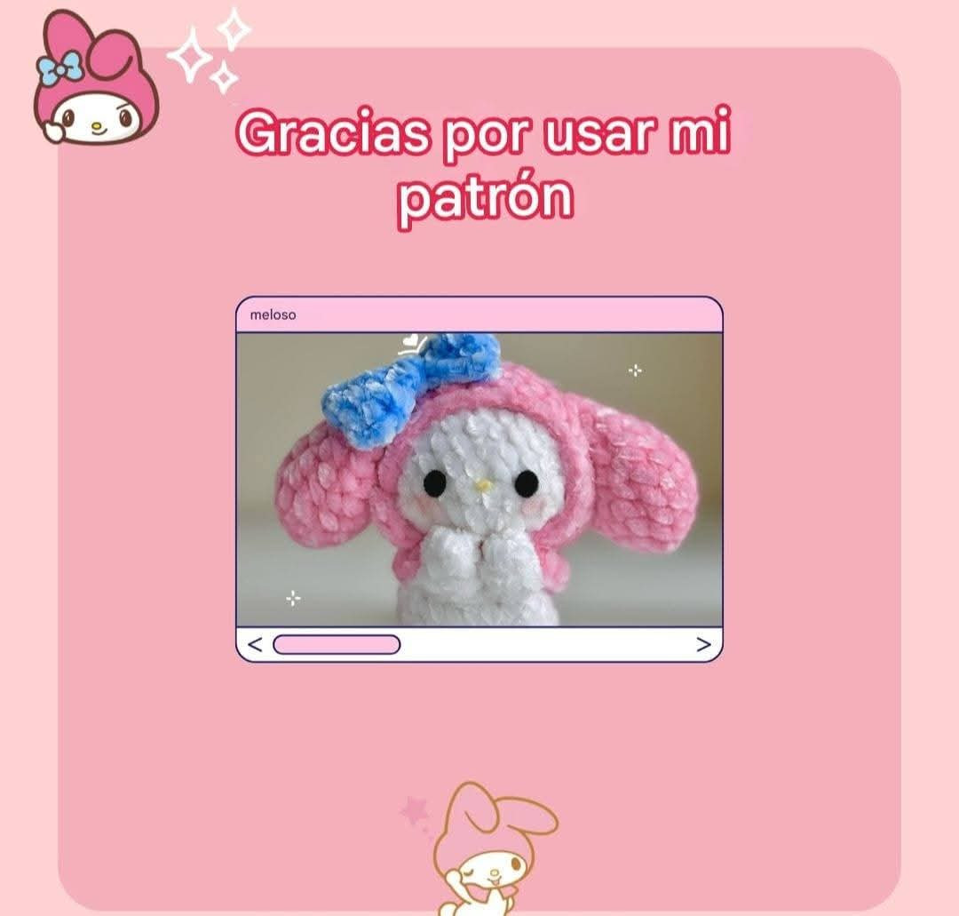 Patrón gratuito Amigurumi Mi Melodía con hilo de terciopelo rosa y blanco