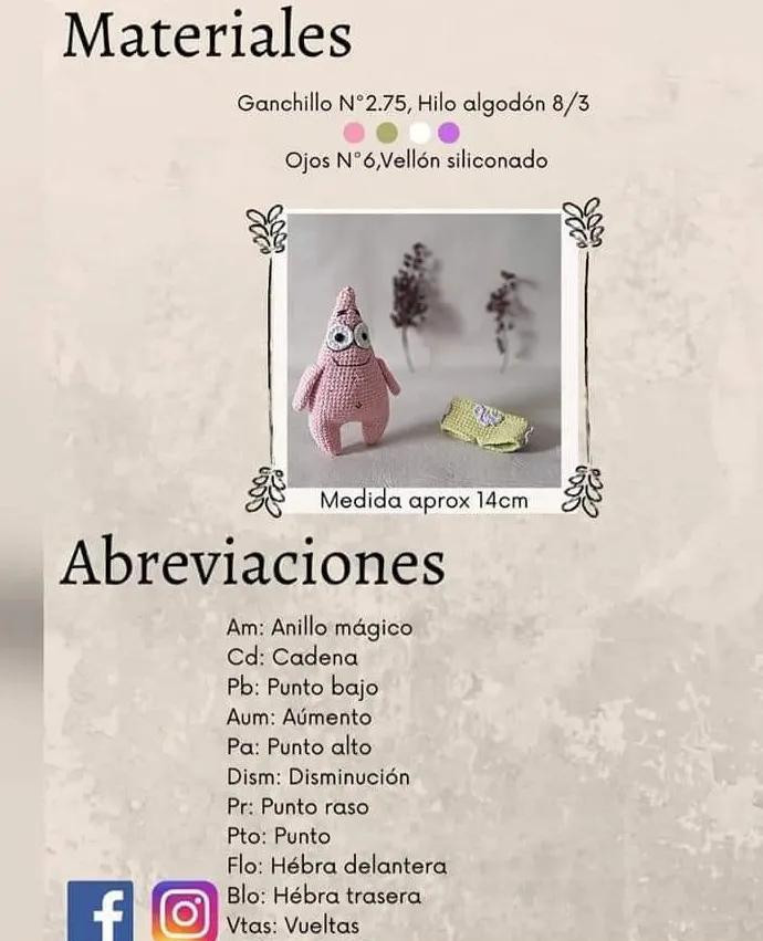 Patrón Gratuito Amigurumi Patrício Estrella de Mar Rosa PDF