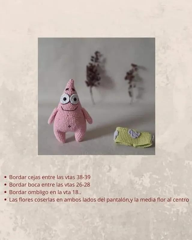 Patrón Gratuito Amigurumi Patrício Estrella de Mar Rosa PDF
