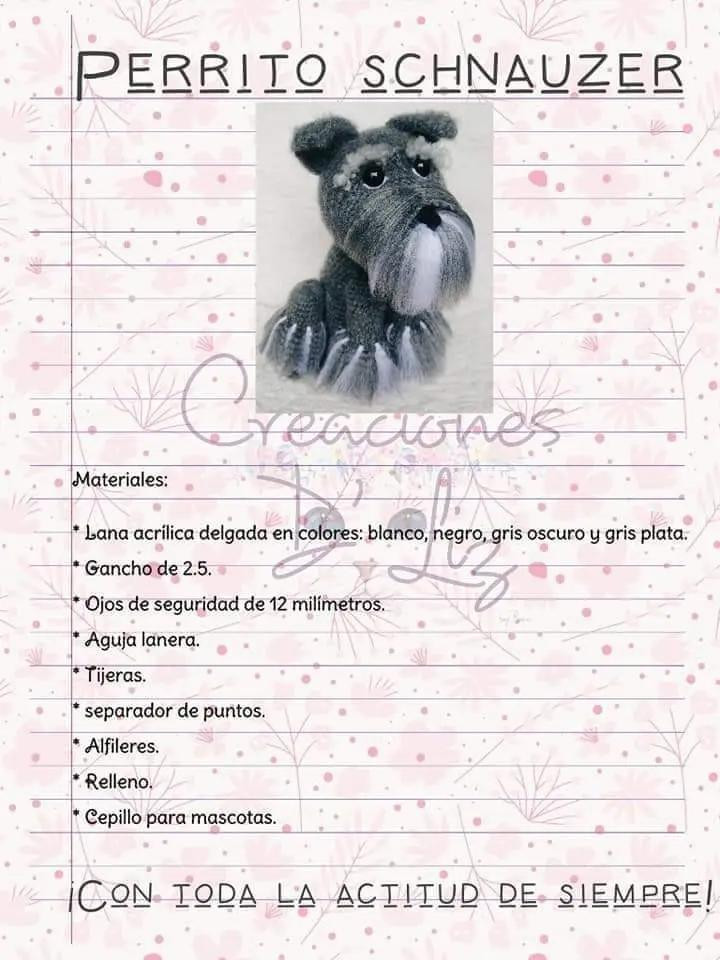 Patrón Gratuito Amigurumi Perrito Schnauzer con Instrucciones Completas y Lista de Materiales