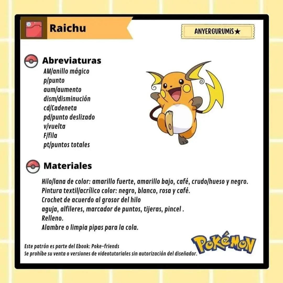 Patrón Gratuito Amigurumi Raichu Pokémon - Guía Paso a Paso