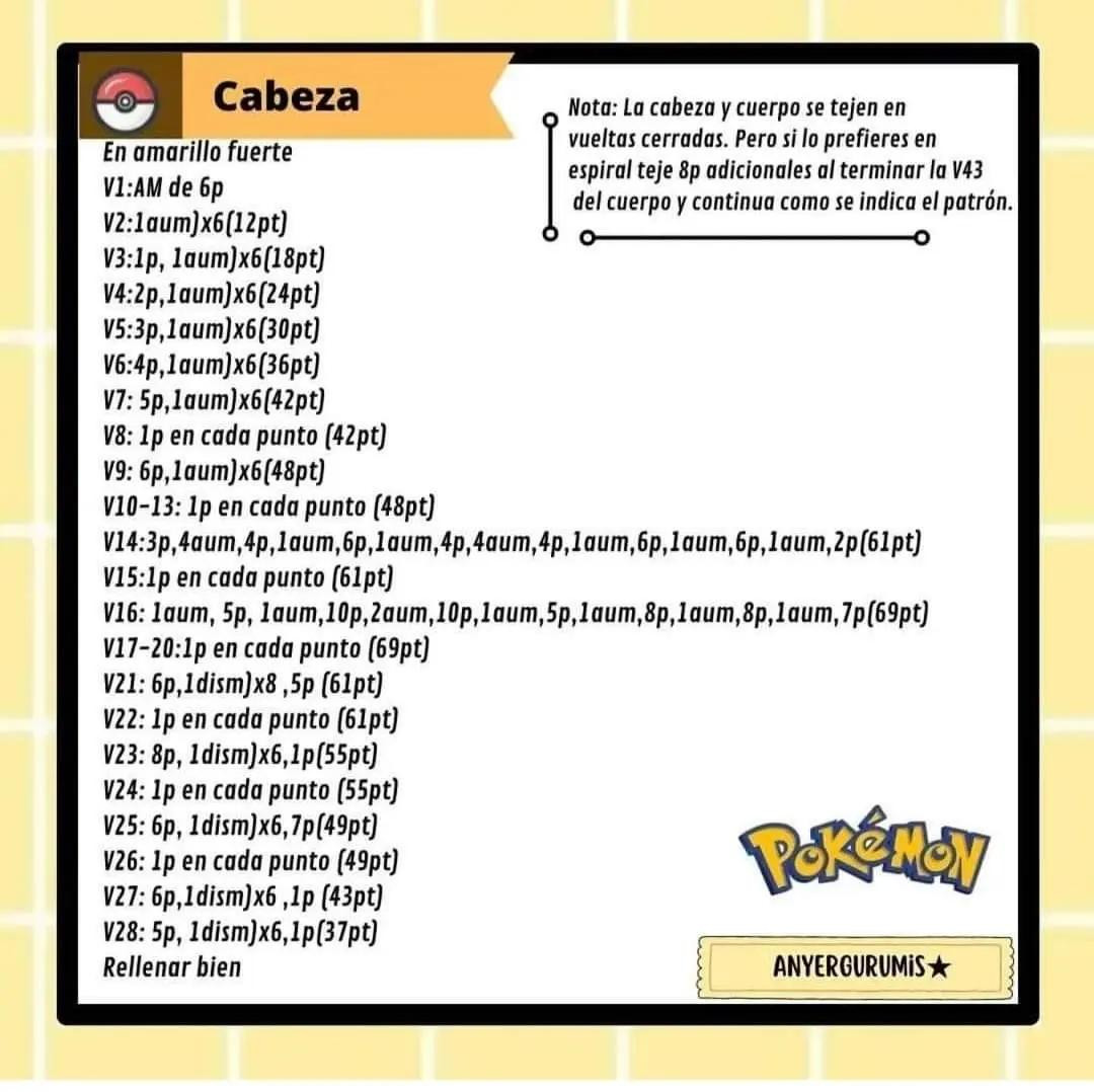 Patrón Gratuito Amigurumi Raichu Pokémon - Guía Paso a Paso