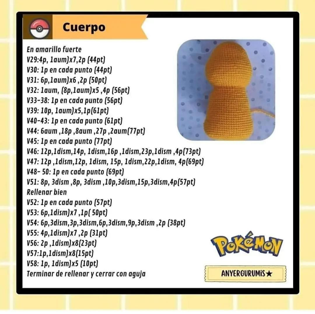 Patrón Gratuito Amigurumi Raichu Pokémon - Guía Paso a Paso