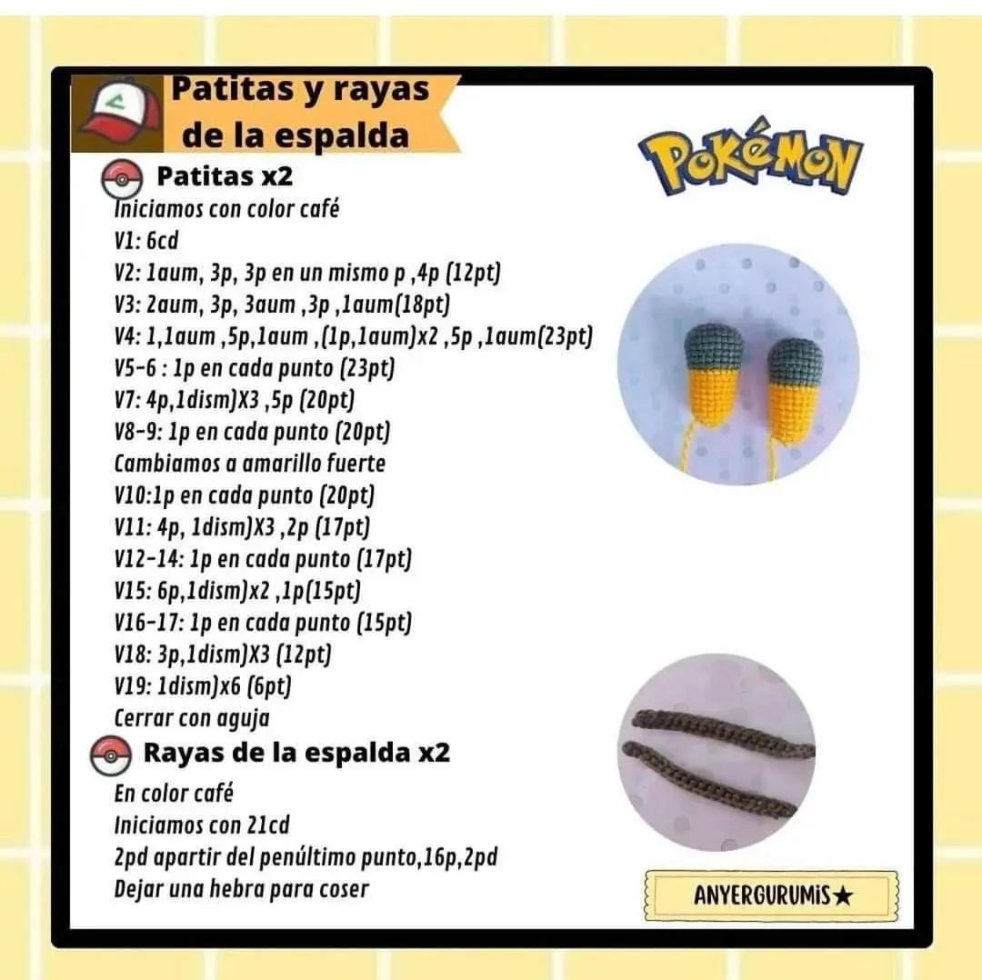 Patrón Gratuito Amigurumi Raichu Pokémon - Guía Paso a Paso