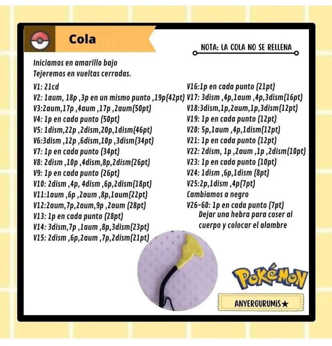 Patrón Gratuito Amigurumi Raichu Pokémon - Guía Paso a Paso