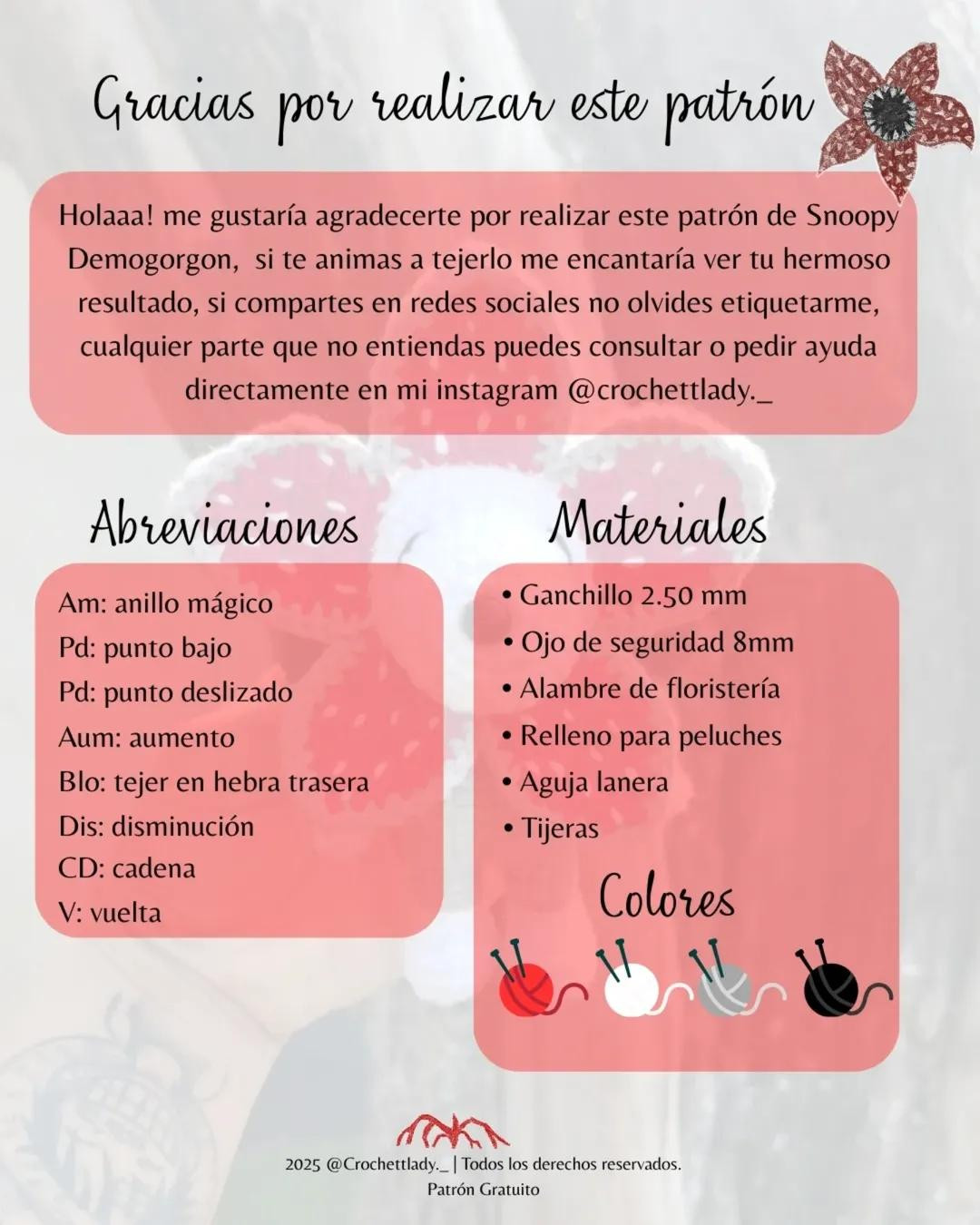Patrón gratuito amigurumi Snoopy Demogorgon con alas de mariposa