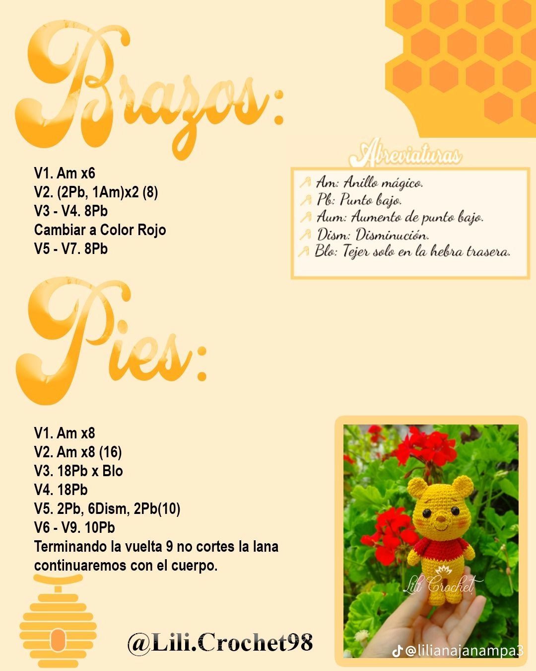 Patrón Gratuito Amigurumi Winnie the Pooh: Gấu bông vàng áo đỏ