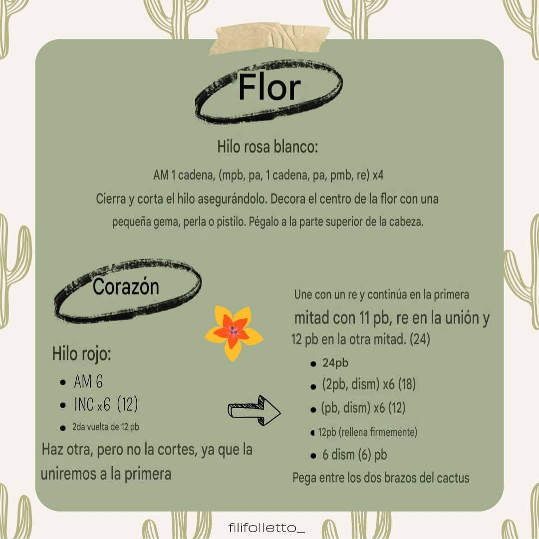 Patrón gratuito Amocactus: cactus amigurumi con corazón y flor